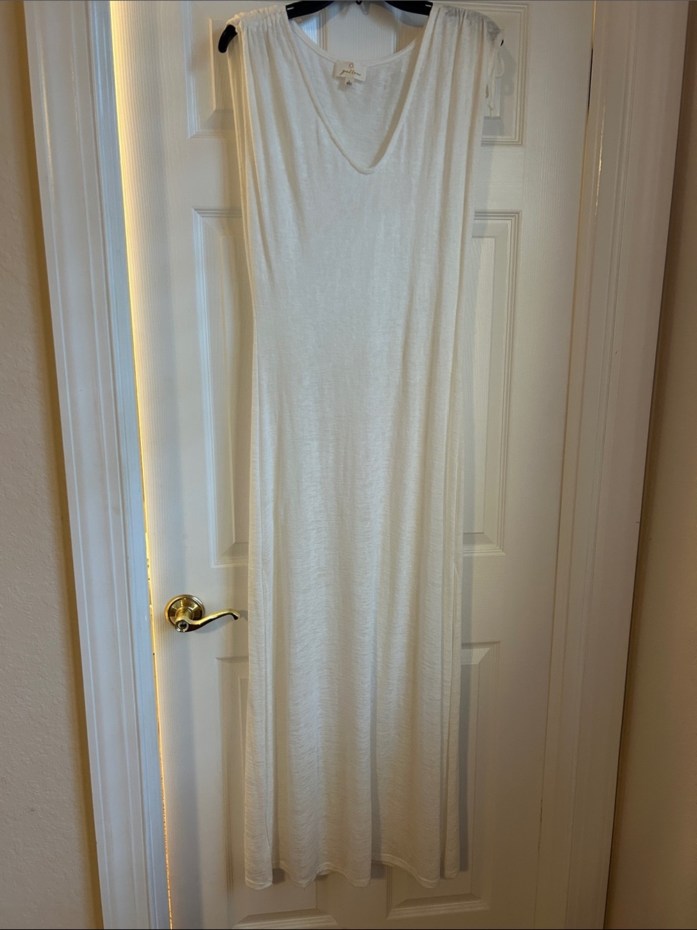 Yellow , Women’s White Maxi Dress or Coverup with V-Neck-Sz L